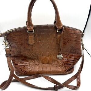 Brahmin Satchel Womens Brown Embossed Croc Leather Shoulder Bag Purse Distressed